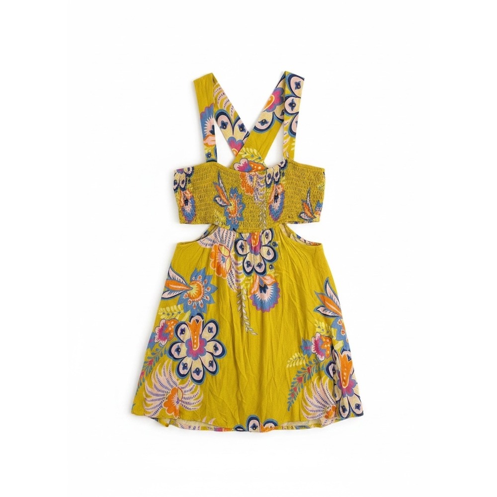 Anthropologie Piper Bandeau Mini Dress Women XL Mustard Floral Cutout - Picture 4 of 8